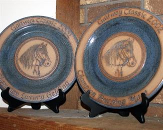 Gaitway Classic 2002 Stoneware Plate Trophies, Qty 2, 11.5in Diameter, Includes Plate Stands
