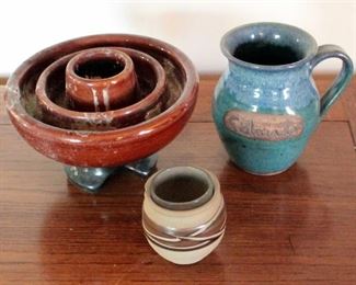 Handmade Pottery Vases, Candle Holders, Pitchers, And More, Total Of 9 Pieces
