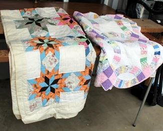 Vintage Hand Stitched Hatch Quilts, Qty 2, 88in x 76in And 88in x 70in