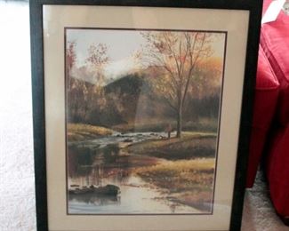 Framed Matted Under Glass "Autumn Stream" By J.R. Hamil, Signed And Numbered 146/950, 26.5in x 22.25in