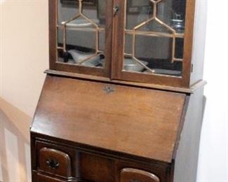 Solid Wood 3 Drawer Drop Front Secretary With Ball And Claw Feet, Dove Tail Construction, 78in x 32.5in x 16in, Contents Not Included 