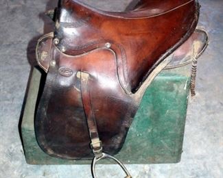 Vintage  Genuine Buena Vista Endurance/Trail Saddle With Iron Stirrups, 18in Seat