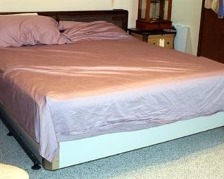 Solid Wood King Size Headboard With Rattan Woven Accents 39in Tall, Includes Bed Frame, King Size Paneled Box Springs, Mattress, And Bedding...