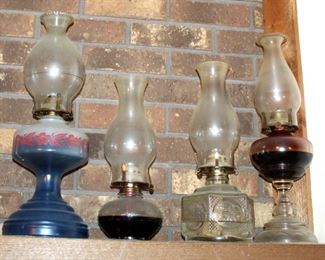 Vintage Glass Oil Lamps, Qty 4