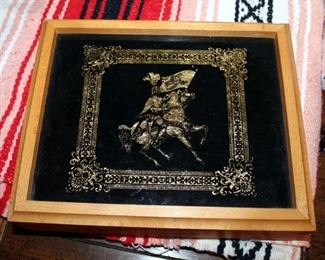 Woven Horse Blanket, Felt Lined Jewelry Box, Cast Iron Hanging Horse Bell, Schlelch Horse Figures, And Horse Head Bank