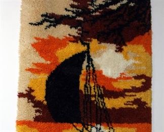 Hooked Yarn Sailboat Wall Hanging, 40in X 28in, And Decorative Mirrors, Qty 2, Both Measure 31in X 5in