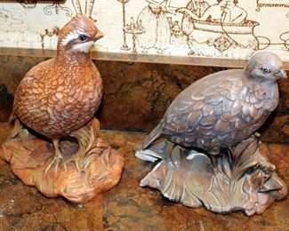 Vintage Ceramic MCM Holland Mold Hand Painted Quail Figurines, Qty 4, One Is Broken, Measure 7.5in To 9in Tall