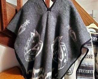 Poncho Assortment, Including Woven Saddle Blanket Poncho, Wool Reversible Horse Poncho, And Traditional Peruvian Poncho