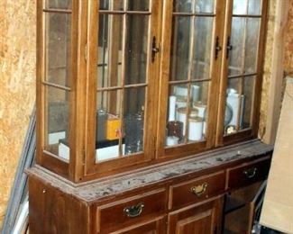 Ethan Allen Lighted Two Piece China Cabinet 80in x 54in x 19.5in, Contents Not Included