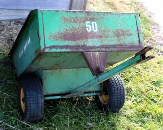 Vintage John Deere Two Wheeled Pull-Behind Dump Cart, 29in x 41in