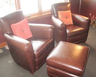 Leather Armchairs and Footstool by Room and Board.