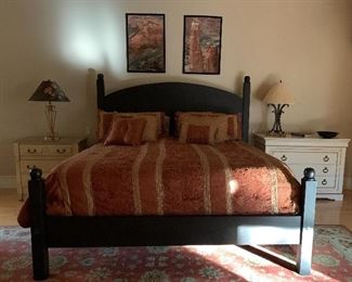 ***End Table on Left Sold 1st Sale                                           King Size 4 Poster Bed, Mattress/BS, Area Rug,              
End Table 3 Drawer, Table Lamps