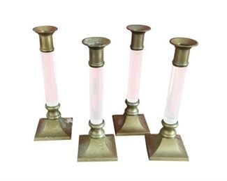 Vintage Lucite and Brass Candleholders, Set of Four
