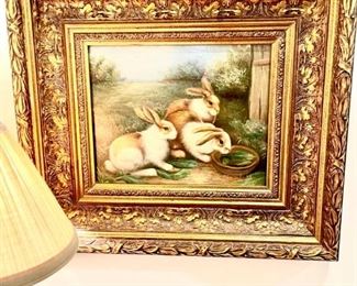 Rabbit painting in ornate frame