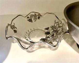 Silver overlay crystal bowl