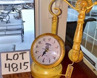 Lot 4815. $18.00  Vintage farmhouse repro Louisville metal telephone decor in distressed yellow finish.	11" H	