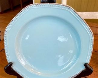 Lot 4829. $30.00. Set of 6 Octennial Collection Plates in baby blue, cool vintage look and a Popcorn Bowl	8"H x 9" diameter and 10.5" diameter  plates	