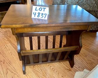 Lot 4837  $125.00. "Santa Fe" by Mission Furniture Side Table/Magazine Rack with tile or slate inserts, 25"deep x 14.5" wide x 23.5" tall.