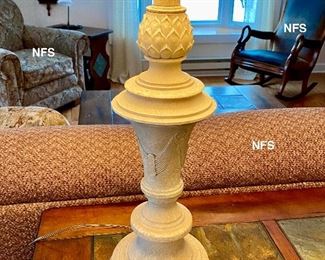 Lot 4839. $65.00. Stone Look Lamp with Linen Shade, Unbranded, 29" tall and 15" diameter shade. Cool.  