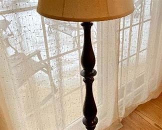 Lot 4840. $120.00. Black floor lamp, great weight with silk off-white 60" tall x 8" base.  