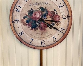 Lot 4841. $25.00. TimeWorks "Le Jardin D'Emilie" 16" Wall Clock with Pendulum - Battery Operated.