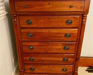 Lot 4851. $895.00.  "Thomas Kinkade" Series by Kincaid Furniture Bedroom Set includes: Headboard, Footboard and Frame (HB: 65"Lx57"H, FB: 65"L x 31"H, Rails 78"L), Dresser/Tall Boy Chest, with 6 drawers:  (40"w x 52"H x 20"D), and Side Table with 2 drawers: (16.5"d x 28"w x 28"t) The set is in Excellent Condition.  