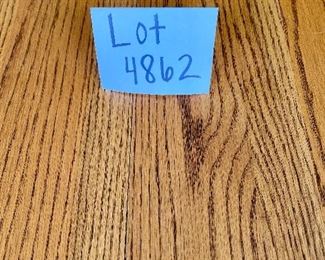 Lot 4862  $150.00  Classic Round Amish Style Oak Dining Table, 42"diameter, plus one 12" leaf with pedestal base!  LOTS OF POTENTIAL! Matches the previous lot of 6 Oak Dining Chairs