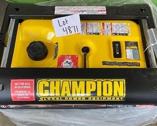 Lot 4871.  $350.00  New Champion Global Power Company Portable Generator Model: 4656, 4000 Watts, brand new, never used, never assembled.  Includes accessories in a sealed box. 