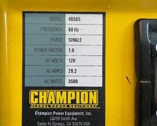 Lot 4871.  $350.00  New Champion Global Power Company Portable Generator Model: 4656, 4000 Watts, brand new, never used, never assembled.   Includes accessories in a sealed box. 