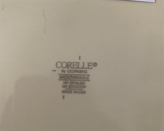 Lot 4882  $125.00  Corelle by Corning ware, 2 platters, 4 serving bowls, 12 dinner plates, 10 mugs, 9 lunch plates, 12 bowls, 12 saucers. Total of 62 pieces, in excellent condition.  Tired of lifting all that stoneware?  This is nice and light and very comprehensive!