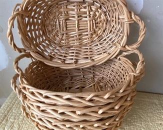 Lot 4888. $48.00. Lot of various sized Baskets, including: 29 Round Baskets and several Oval Baskets with 2 Handles, 2 Oval Baskets with Handles
