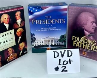 Lot DVD #2. $35.00 Very Presidential: Lincoln Feature Film (Blu-Ray and DVD set); Salute to Reagan; Horns and Halos Documentary; History Channel Founding Brothers (2 discs); History Channel The Presidents Lives and Legacies of the 43 Leaders of the United States (3 discs); History Channel Founding Fathers- The men who shaped our nation and changed the world (2 discs).