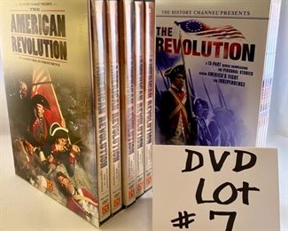 Lot DVD #7. $25.00  History Channel American Revolution (9 discs): The Revolution 13-part series (4 discs); The American Revolution- One Nations Rise to Independence (5 disc).