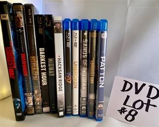 Lot DVD #8. $46,00  11 War Films: The Longest Day Single DVD (Fox war classics); The Longest Day in Blu-Ray Sealed (2 disc set); Midway (w/Heston and Fonda) Collectors Edition originally from 1976; Midway Blu-Ray from 2019; Hacksaw Ridge (Blu-Ray+DVD+Digital Download, new & sealed); 1917 Blu-Ray+DVD+Digital Download; Patton Blu-Ray (sealed); Sands of Iwo Jima (1949, Blu-Ray); Darkest Hour (Blu-Ray+DVD); Unbroken (Blu-Ray+DVD); The Bridge at Remagen (sealed, 1969). 