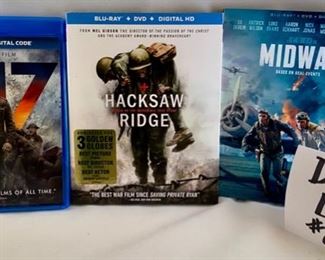 Lot DVD #8. $46,00  11 War Films: The Longest Day Single DVD (Fox war classics); The Longest Day in Blu-Ray Sealed (2 disc set); Midway (w/Heston and Fonda) Collectors Edition originally from 1976; Midway Blu-Ray from 2019; Hacksaw Ridge (Blu-Ray+DVD+Digital Download, new & sealed); 1917 Blu-Ray+DVD+Digital Download; Patton Blu-Ray (sealed); Sands of Iwo Jima (1949, Blu-Ray); Darkest Hour (Blu-Ray+DVD); Unbroken (Blu-Ray+DVD); The Bridge at Remagen (sealed, 1969). 