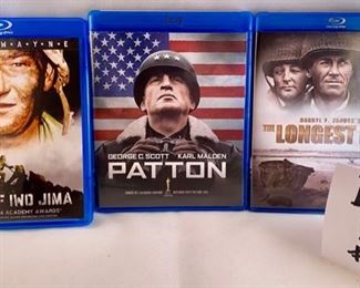 Lot DVD #8. $46.00  11 War Films: The Longest Day Single DVD (Fox war classics); The Longest Day in Blu-Ray Sealed (2 disc set); Midway (w/Heston and Fonda) Collectors Edition originally from 1976; Midway Blu-Ray from 2019; Hacksaw Ridge (Blu-Ray+DVD+Digital Download, new & sealed); 1917 Blu-Ray+DVD+Digital Download; Patton Blu-Ray (sealed); Sands of Iwo Jima (1949, Blu-Ray); Darkest Hour (Blu-Ray+DVD); Unbroken (Blu-Ray+DVD); The Bridge at Remagen (sealed, 1969). 