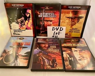 DVD Lot #11 $24.00 - Clint Eastwood lot of six Movies, includes Dirty Harry,  A Fistful of Dollars, Pale Rider, Hang 'Em High, The Good, The Bad and the Ugly, and For a Few Dollars More."   Go Ahead, Make My Day and buy this lot now!