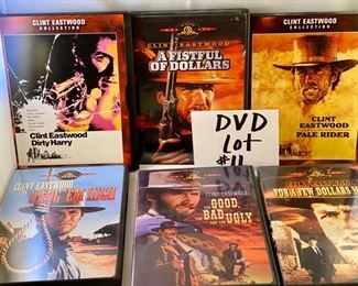 DVD Lot #11 $24.00 - Clint Eastwood lot of six Movies, includes Dirty Harry,  A Fistful of Dollars, Pale Rider, Hang 'Em High, The Good, The Bad and the Ugly, and For a Few Dollars More."   Go Ahead, Make My Day and buy this lot now!