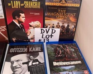 Lot DVD #13.  $35.00. 8 Mostly Classic Great vintage Movies on DVD:  "Enter the Dragon" Bruce Lee - Comes with a Moving motion photo of Lee karate chopping if you move it (its a hoot!) and other Studio Goodies, "The Magnificent Seven" - Spec. Edition, with Yul Brenner, Steve McQueen and Eli Wallach, "Lady from Shanghi" Orson Welles and Rita Hayworth, "Spartacus" starring Kirk Douglas and Lawrence Olivier, winner of 4 academy awards, "The French Connection," Starring Gene Hackman - won 5 academy awards including Best Picture and Best Actor 1971 (Who could forget the chase scene?), "Citizen Kane" starring Orson Welles, Blu-Ray, "Deliverance" featuring Burt Reynolds and Jon Voight and the Dueling Banjos(!), and Alfred Hitchcock's "North by Northwest" starring Cary Grant and Eva Marie Saint,  Mount Rushmore scenes are pretty iconic.  