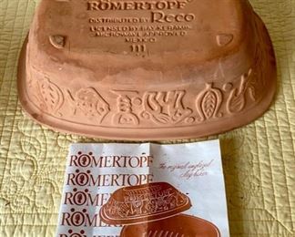 Lot 4884. $30.00. Romertopf 3 Quart Terra Cotta Baker (West Germany)  - Makes sensational chicken and locks in the moisture!  by Reco. 16" Lx 7" H x 10"W and very good used condition. $79 new.   