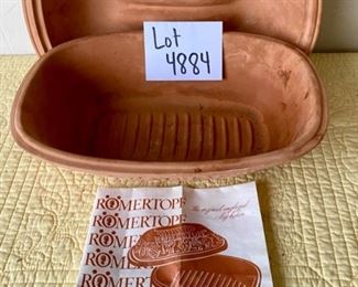 Lot 4884. $30.00. Romertopf 3 Quart Terra Cotta Baker (West Germany)  - Makes sensational chicken and locks in the moisture!  by Reco. 16" Lx 7" H x 10"W and very good used condition. $79 new.   