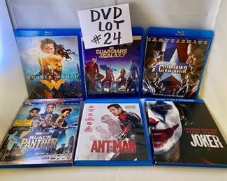Lot DVD #24. $36.00.   6 Marvel & DC Movies - Fun Blu Ray lot for kids and adults, too. Super Hero Lot includes:  "Wonder Woman," With Gal Gadot, Ant-Man with Paul Rudd, "Civil War" by Marvel Studios, "Guardians of the Galaxy,"  "Black Panther," and "Joker" with Joaquin Phoenix. GREAT LOT