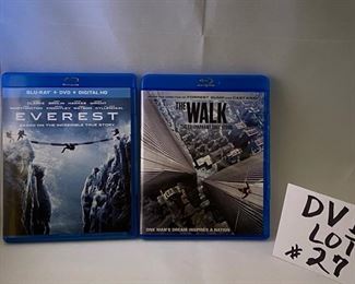 Lot DVD #27 $45.00. Something for Everyone!  1. "Everest" Blu Ray about Climbing Mt. Everest, 2. "The Walk"  Robert Zemeckis directs Blu Ray, 3,  "Walk the Line" Joaquin Phoenix and Reese Witherspoon bio pic of Johnny Cash, 4.  "Crazy Heart" Stars Jeff Bridges as Country Singer, 5. "The Shallows," starring Blake Lively and the Main Course:  6. PBS Ken Burns Documentary "Country Music" 16-hour documentary series!  which can sell online between $29-$92.00