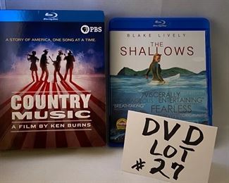 Lot DVD #27. $45.00. Something for Everyone!  1. "Everest" Blu Ray about Climbing Mt. Everest, 2. "The Walk"  Robert Zemeckis directs Blu Ray, 3,  "Walk the Line" Joaquin Phoenix and Reese Witherspoon bio pic of Johnny Cash, 4.  "Crazy Heart" Stars Jeff Bridges as Country Singer, 5. "The Shallows," starring Blake Lively and the Main Course:  6. PBS Ken Burns Documentary "Country Music" 16-hour documentary series!  which can sell online between $29-$92.00