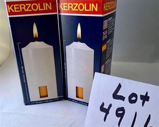 Lot 4916  $10.00  Pair of Kerzolin Candles by Towe.  "The Candle without Wax". burns up to 100 hours.  Quantity 20Pairs.  Great for Hurricane Lamps.