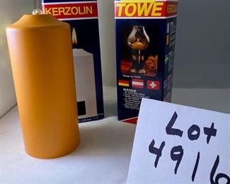 Lot 4916 $10.00   Pair of Kerzolin Candles by Towe.  "The Candle without Wax". burns up to 100 hours.  Quantity 10 Pairs.  Great for Hurricane Lamps.