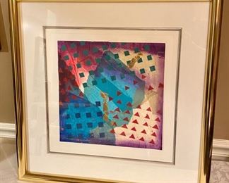 Lot 4918  $295.00  Signed Original Frank Roland Mixed Media Abstract.  The image is 11.5" x 11.5" and the Brass Metal Frame is 22" x 22".  Purchased from Martin Art in Deer Park, NY.  