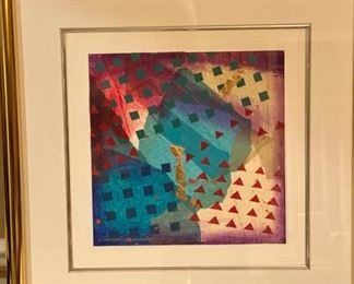 Lot 4918  $295.00  Signed Original Frank Roland Mixed Media Abstract.  The image is 11.5" x 11.5" and the Brass Metal Frame is 22" x 22".  Purchased from Martin Art in Deer Park, NY.  