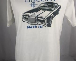 Lot 21
Vintage Lincoln Mark III shirt 
Jerzees brand some wear Size large $5
Measurements:
Armpit to armpit: 21” approx
Shoulder to shoulder: 17.5” approx
Shoulder to hem: 27” approx