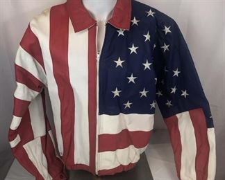 Lot 27 
Vintage Wilsons Leather Experts American Flag Patriotic Red White Blue Jacket L
There are signs of wear. Some scratches on the front and back. Jacket has cracked leather on collar real cool hard to find jacket $28